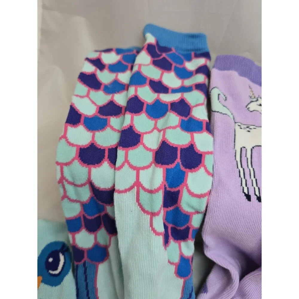 Lot of 4 Pairs Girls Crew Socks Owl Mermaid Unicorn Pineapple Medium New